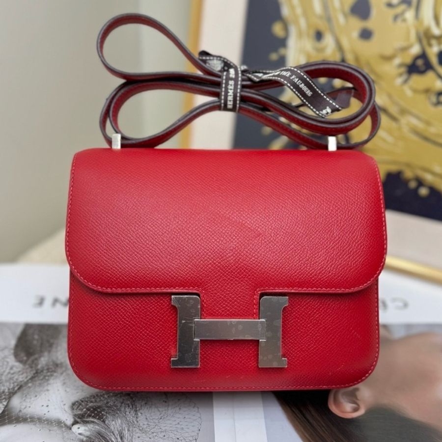 愛馬仕/Hermès 康康19 constance mini 國旗紅銀扣 epsom皮 A刻-0