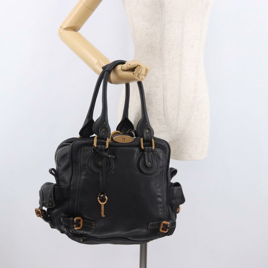 【日本直送】Chloe Paddington 手提包，黑色、金色、銀色皮革，正品 bs35640V-25