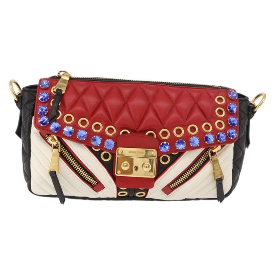 【日本直送】Miu Miu 機車包 單肩包 羊皮 紅色 金色 正品 ka4894M-12