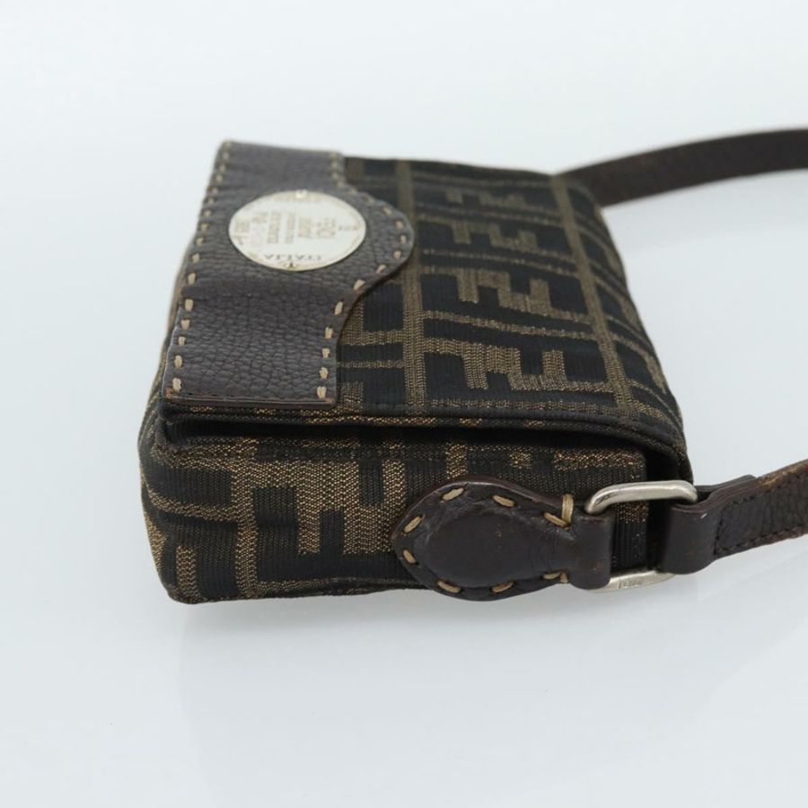 【日本直送】FENDI Zucca帆布單肩包 黑色 棕色 銀色 正品 ka4951A-3