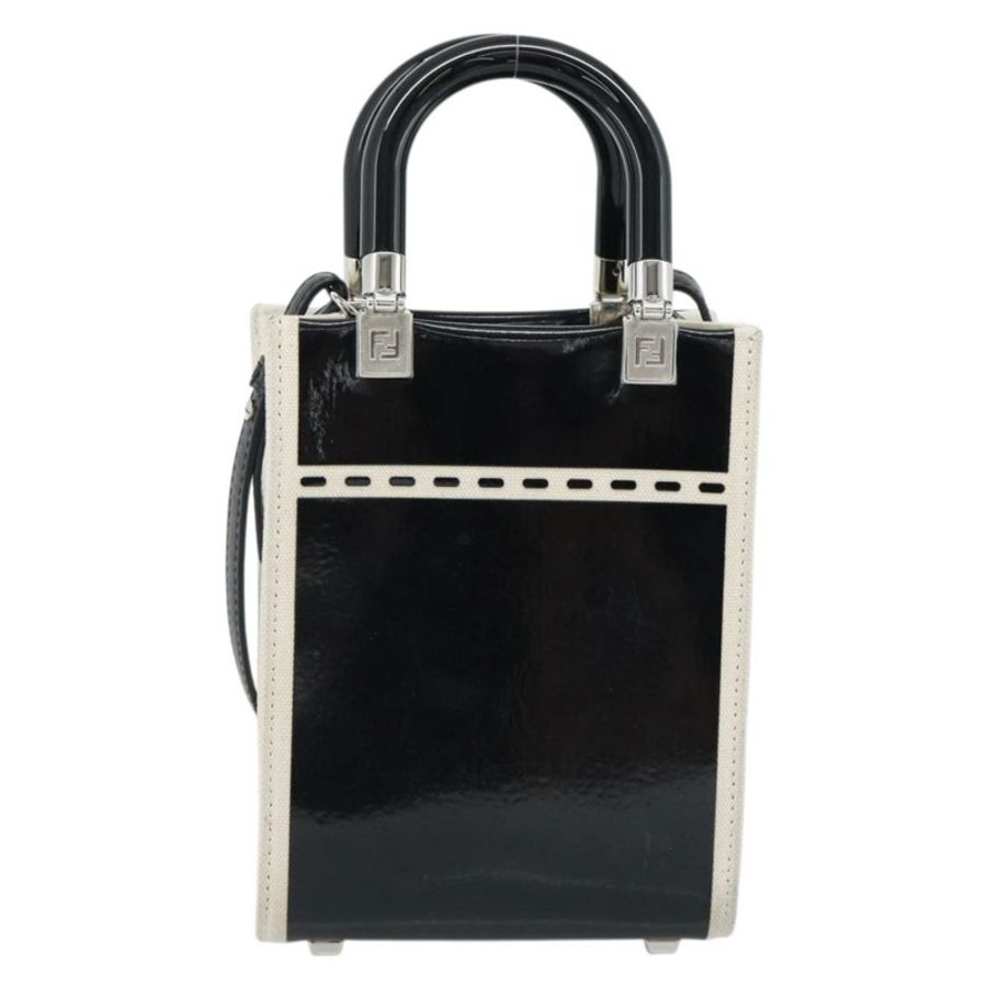 【日本直送】FENDI 手提包 漆皮 兩用 黑色 銀色 正品 ka4919M-1