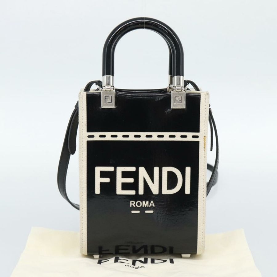 【日本直送】FENDI 手提包 漆皮 兩用 黑色 銀色 正品 ka4919M-11