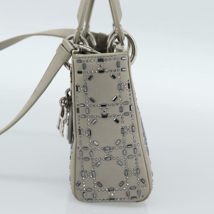 【日本直送】Christian Dior Lady Dior Canage 手提包，緞面材質，兩用，灰色/銀色，正品 ka4931SAM-3