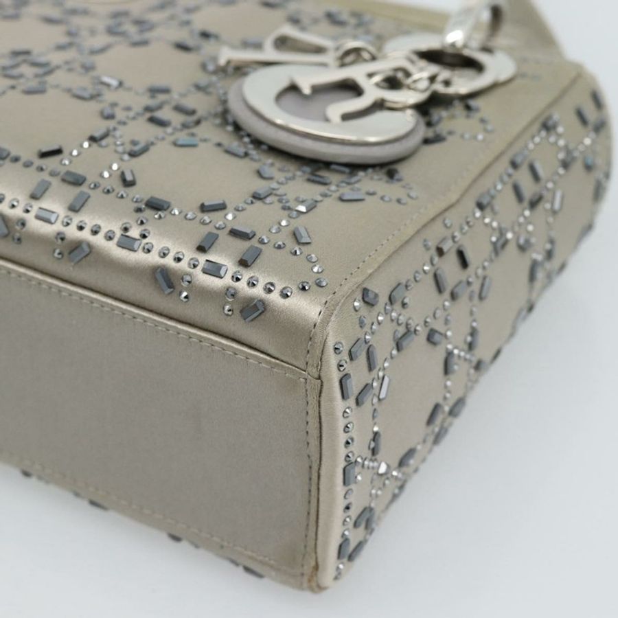 【日本直送】Christian Dior Lady Dior Canage 手提包，緞面材質，兩用，灰色/銀色，正品 ka4931SAM-8