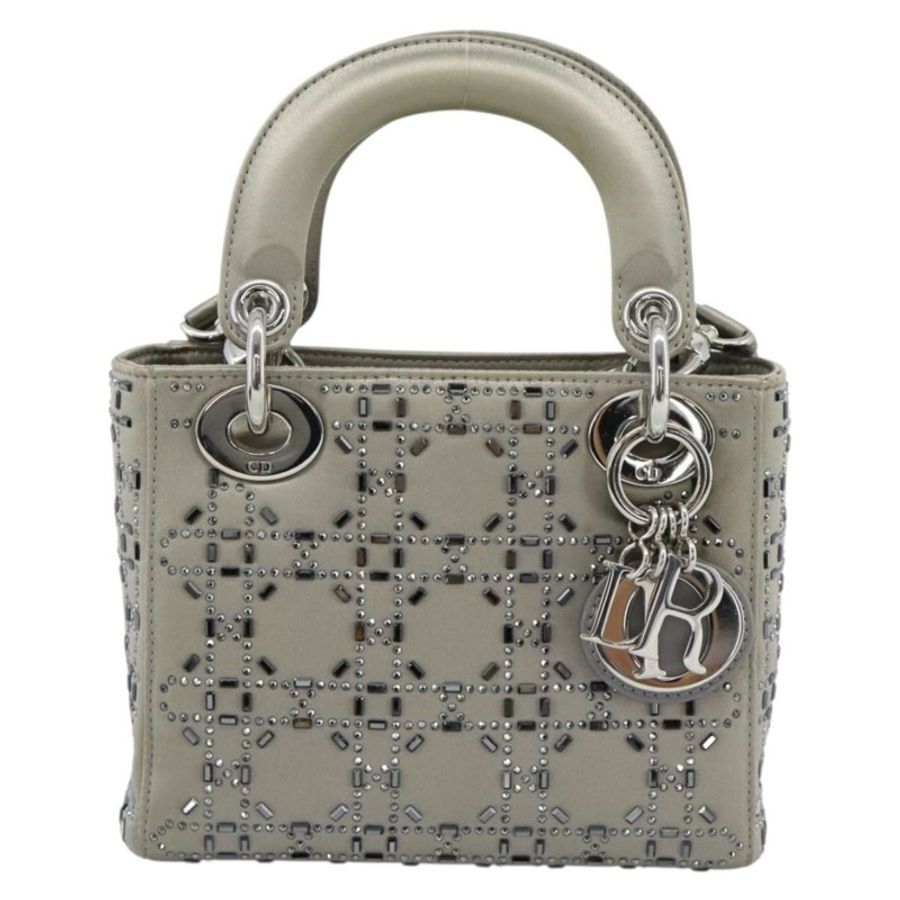 【日本直送】Christian Dior Lady Dior Canage 手提包，緞面材質，兩用，灰色/銀色，正品 ka4931SAM-12