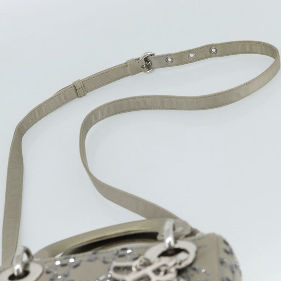【日本直送】Christian Dior Lady Dior Canage 手提包，緞面材質，兩用，灰色/銀色，正品 ka4931SAM-14
