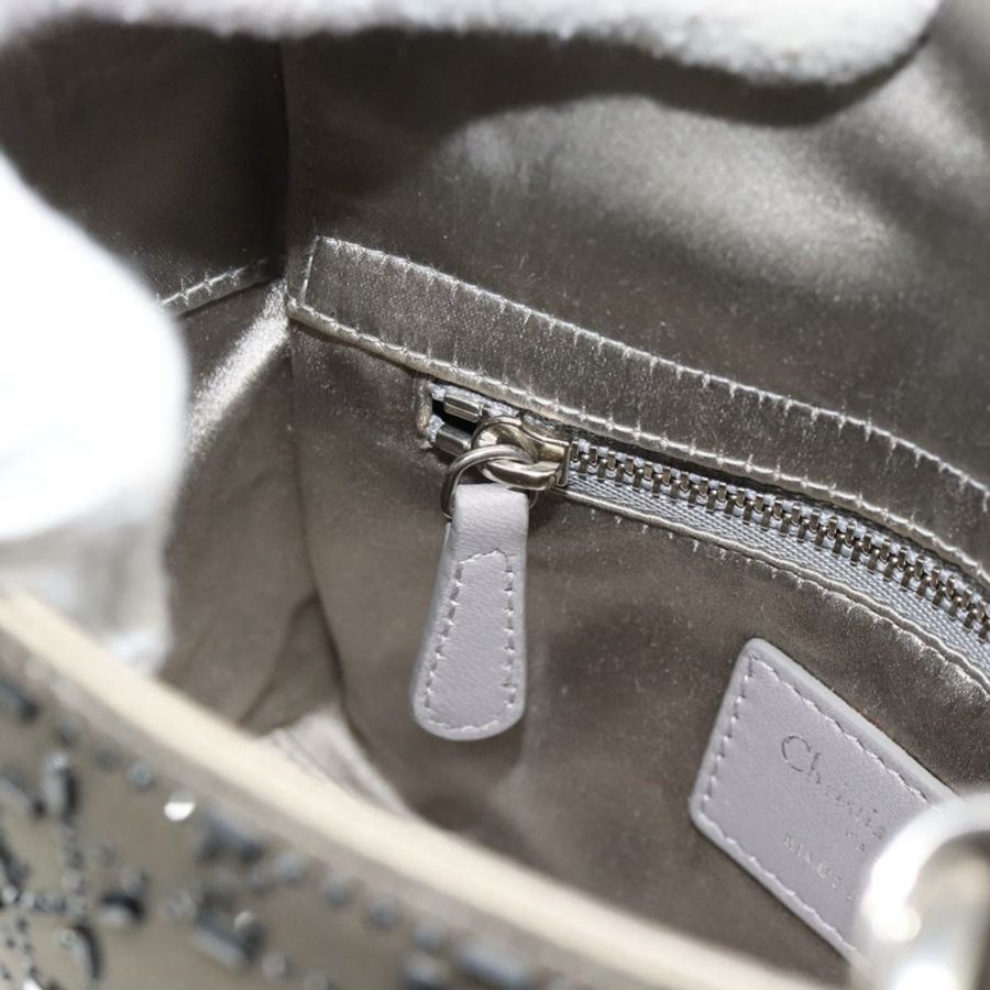 【日本直送】Christian Dior Lady Dior Canage 手提包，緞面材質，兩用，灰色/銀色，正品 ka4931SAM-22