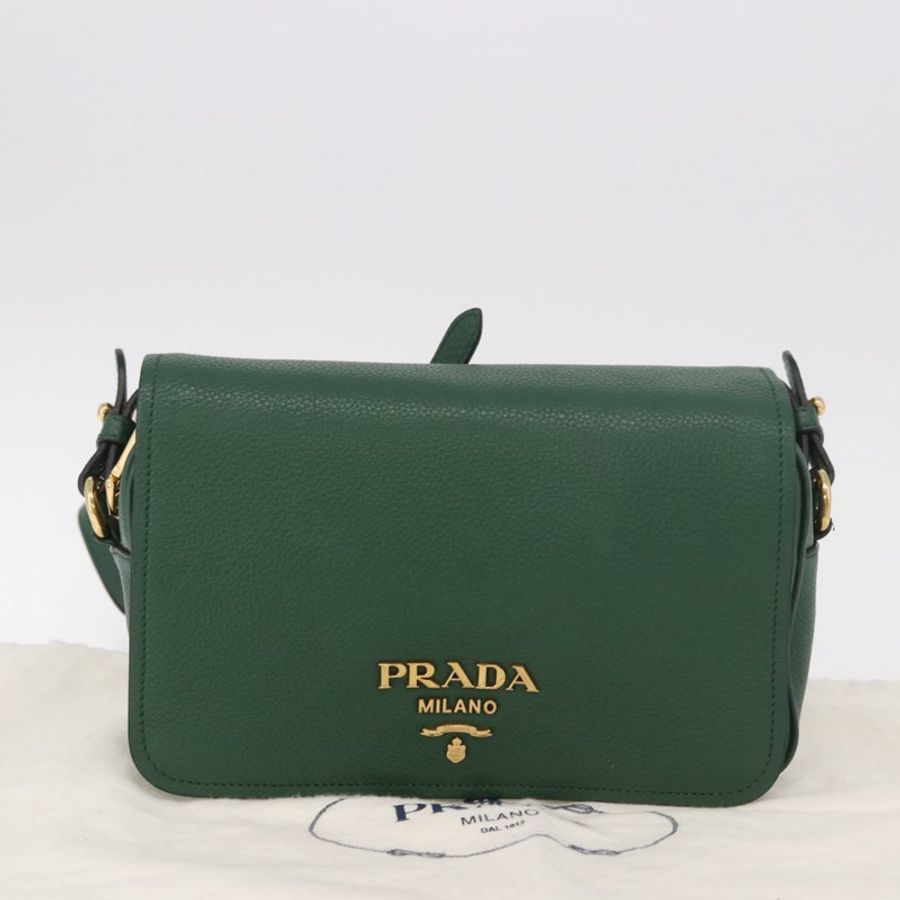 【日本直送】PRADA 綠色金色皮革肩背包，正品編號 189320SAM-11