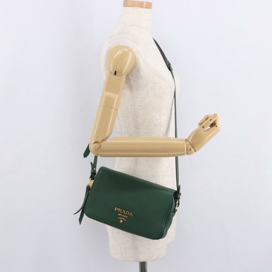 【日本直送】PRADA 綠色金色皮革肩背包，正品編號 189320SAM-23