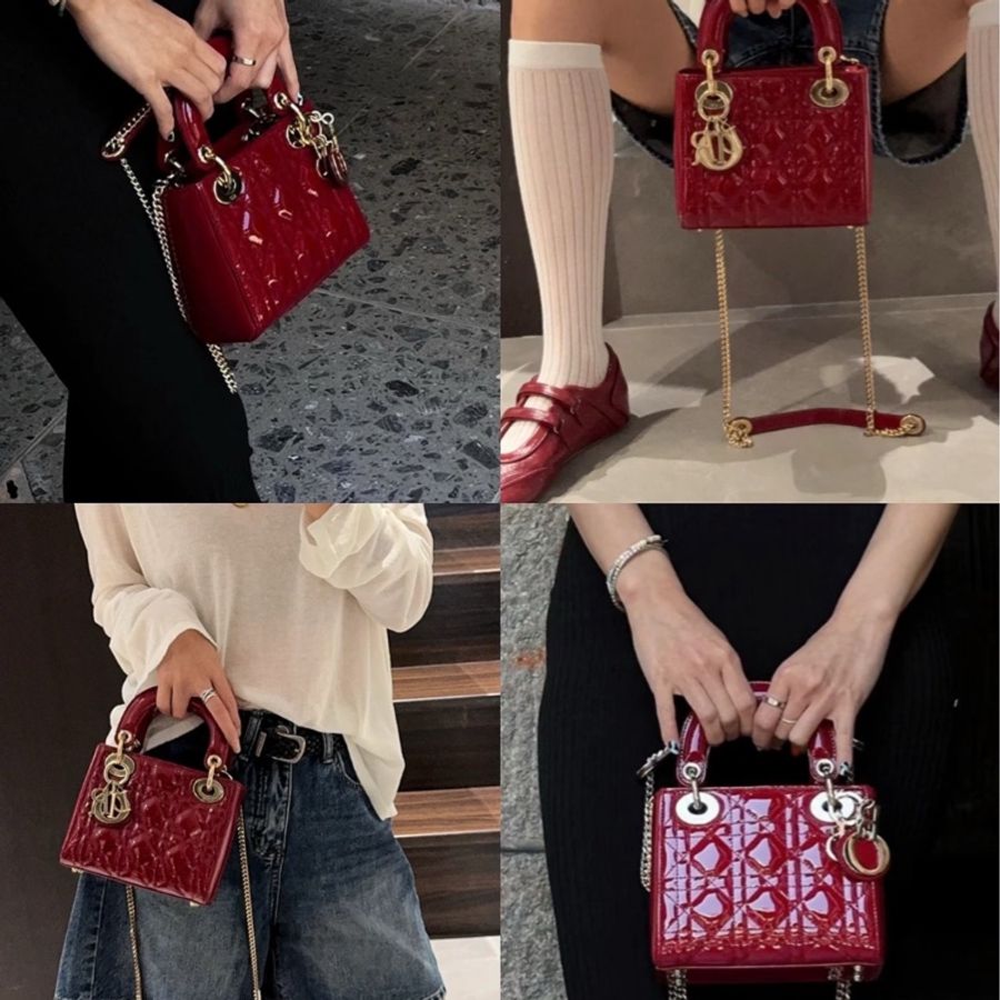 Dior/迪奧 三格戴妃櫻桃紅金扣漆皮-0