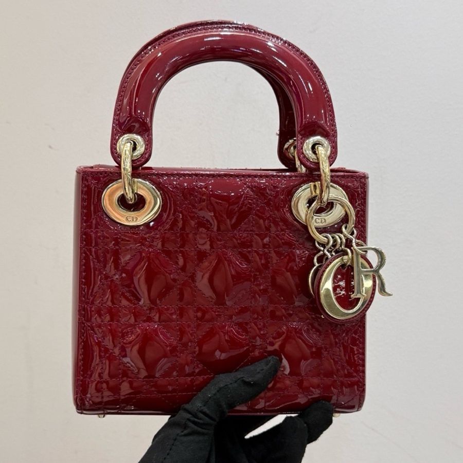 Dior/迪奧 三格戴妃櫻桃紅金扣漆皮-3
