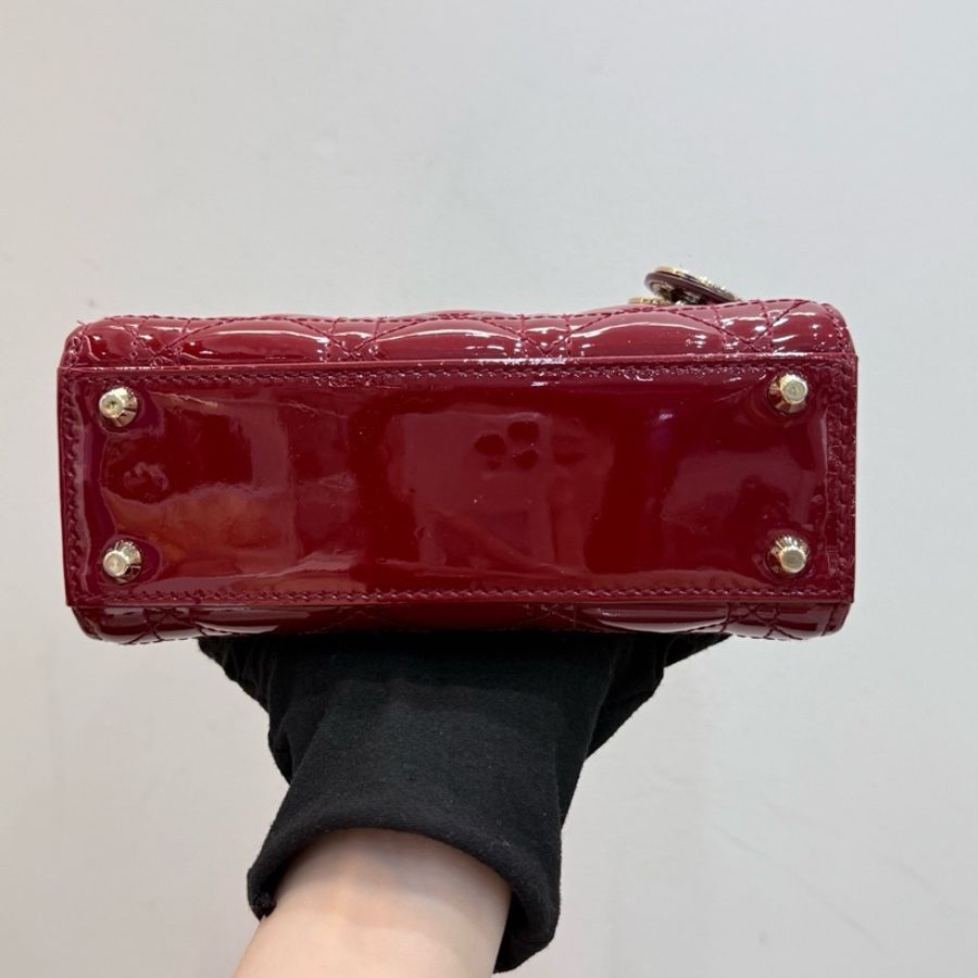 Dior/迪奧 三格戴妃櫻桃紅金扣漆皮-7