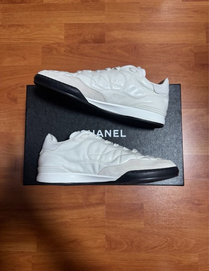 Chanel德訓鞋正品香奈兒雙C徽標油蠟皮女鞋 白色37.5碼-1