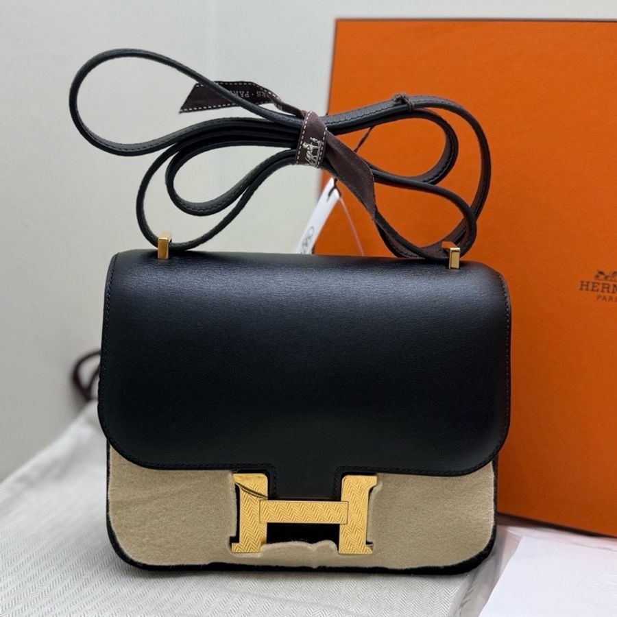 愛馬仕/Hermès 全套 康康19 constance mini 黑色金扣 tadelakt皮-0