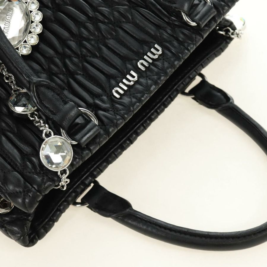 【日本直送】Miu Miu 手提包 皮革 兩用 黑色 銀色 正品 187138SAV-6