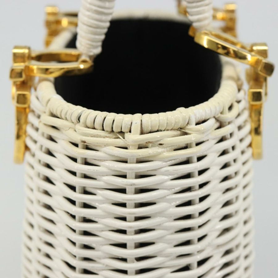 【日本直送】Salvatore Ferragamo Gancini 手提包 藤編 白色 金色 正品 187454V-5