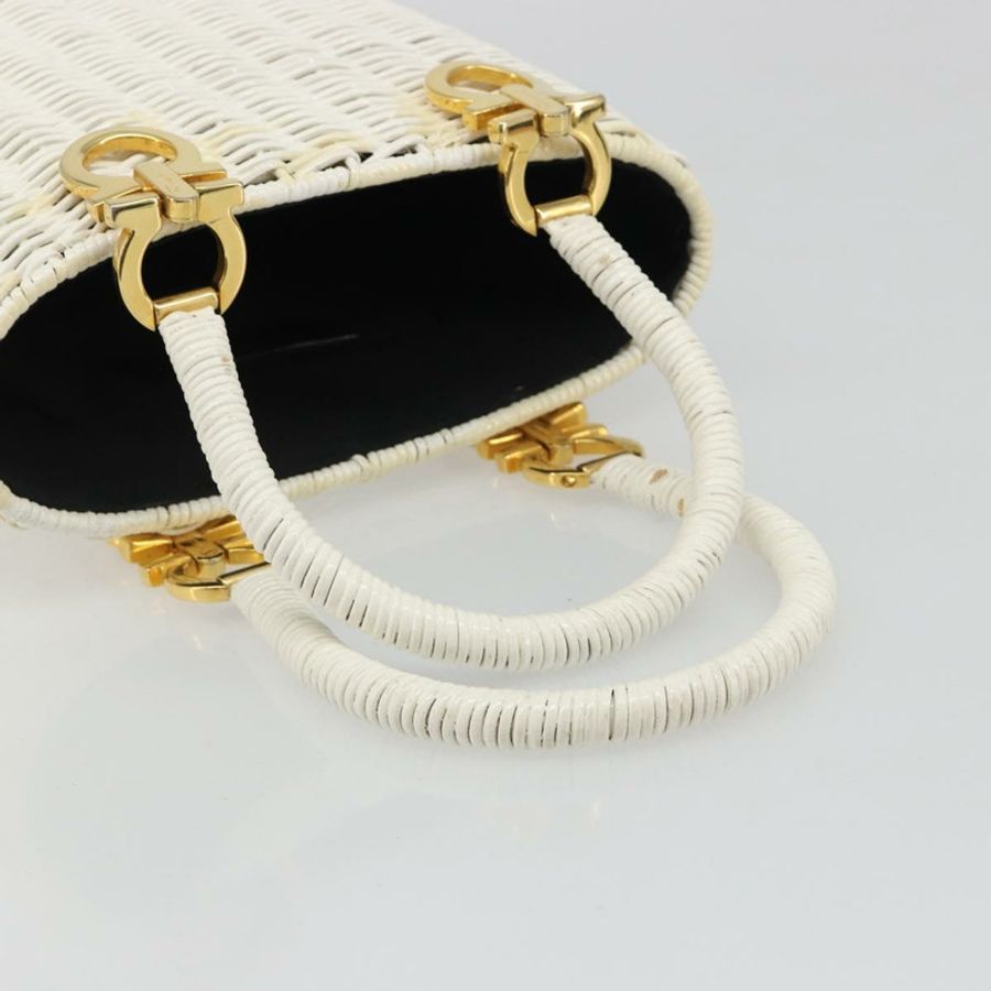 【日本直送】Salvatore Ferragamo Gancini 手提包 藤編 白色 金色 正品 187454V-7