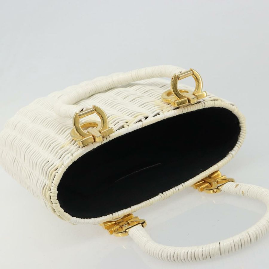 【日本直送】Salvatore Ferragamo Gancini 手提包 藤編 白色 金色 正品 187454V-13