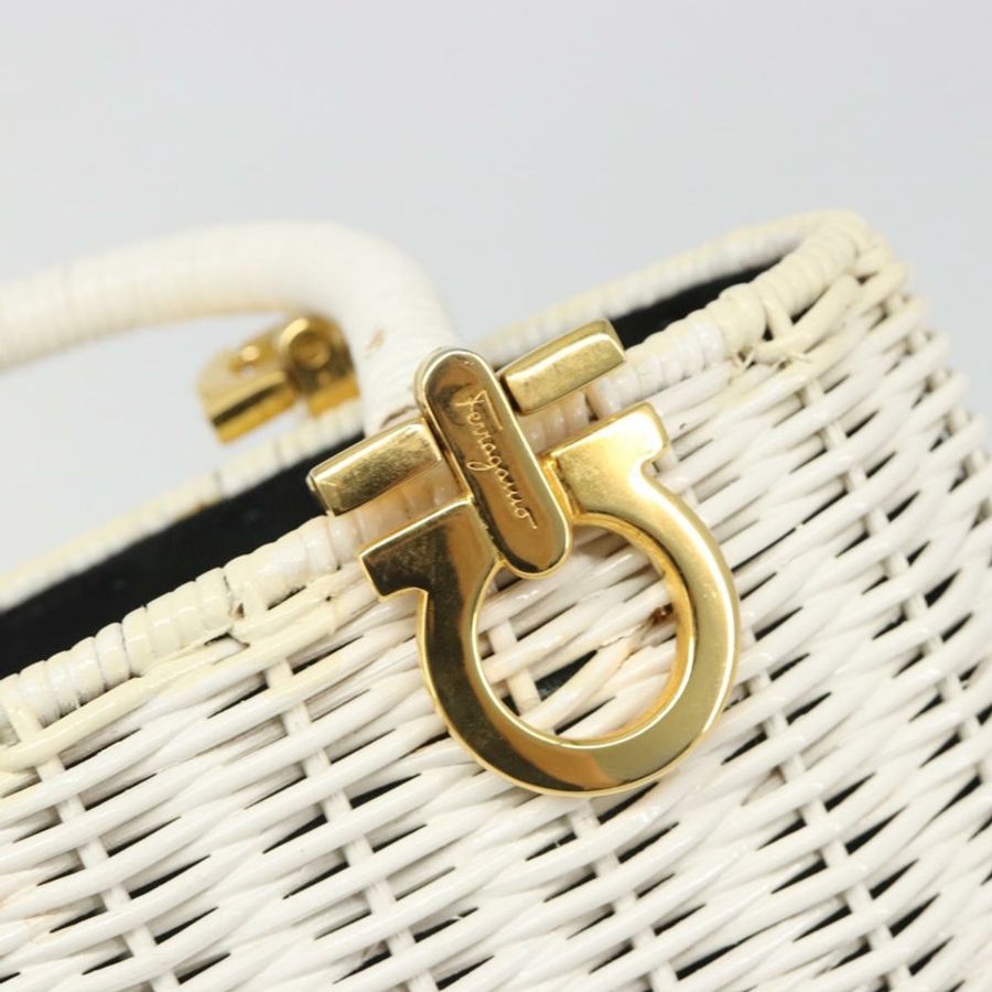【日本直送】Salvatore Ferragamo Gancini 手提包 藤編 白色 金色 正品 187454V-19