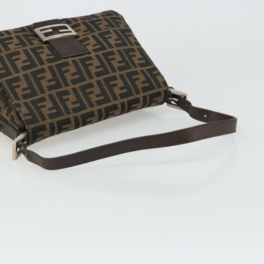 【日本直送】FENDI Zucca帆布Mamma Baguette單肩包 黑色棕色 正品 BA13529V-6