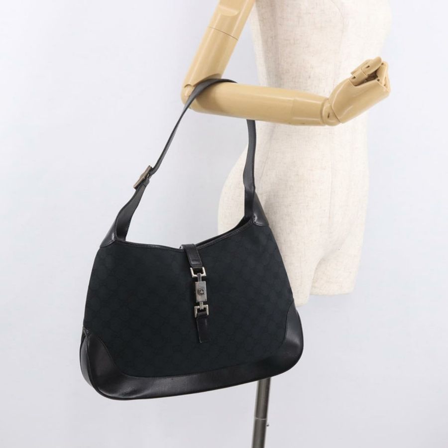 【日本直送】GUCCI GG帆布Jackie肩背包 黑色 銀色 001 3346 正品 189205A-21