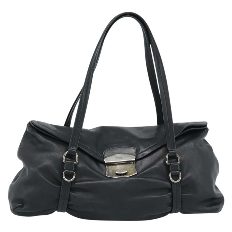 【日本直送】PRADA 手提包 皮革 黑色 銀色 正品 189104V-12