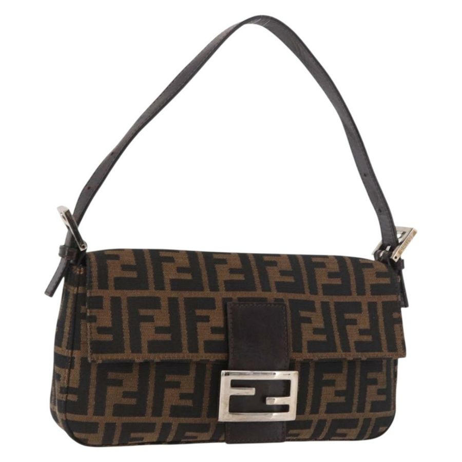 【日本直送】FENDI Zucca帆布Mamma Baguette單肩包 黑色棕色 正品 189064V-0