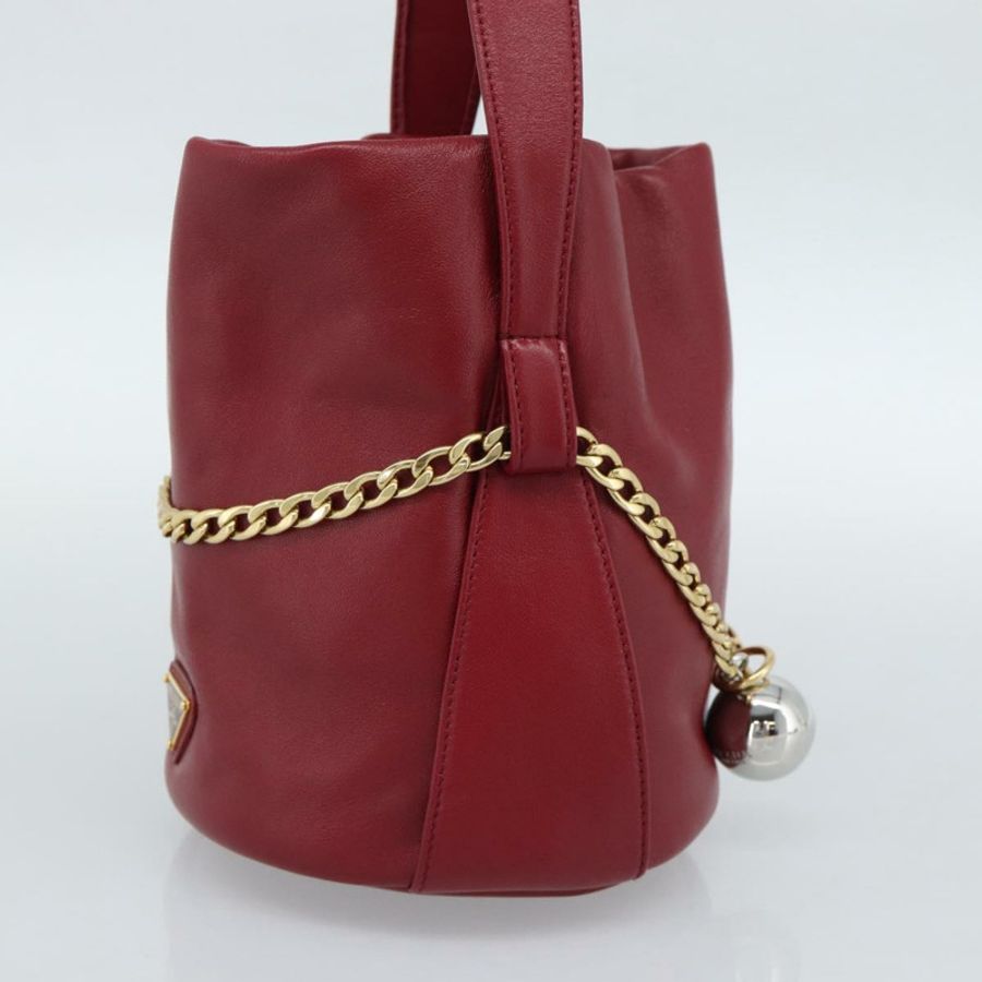 【日本直送】PRADA Petit Sack 手提包，紅色金色皮革，正品，貨號 189049SM-3