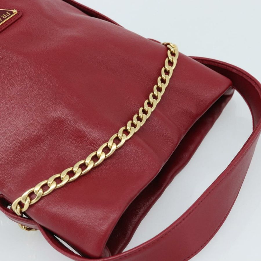 【日本直送】PRADA Petit Sack 手提包，紅色金色皮革，正品，貨號 189049SM-5
