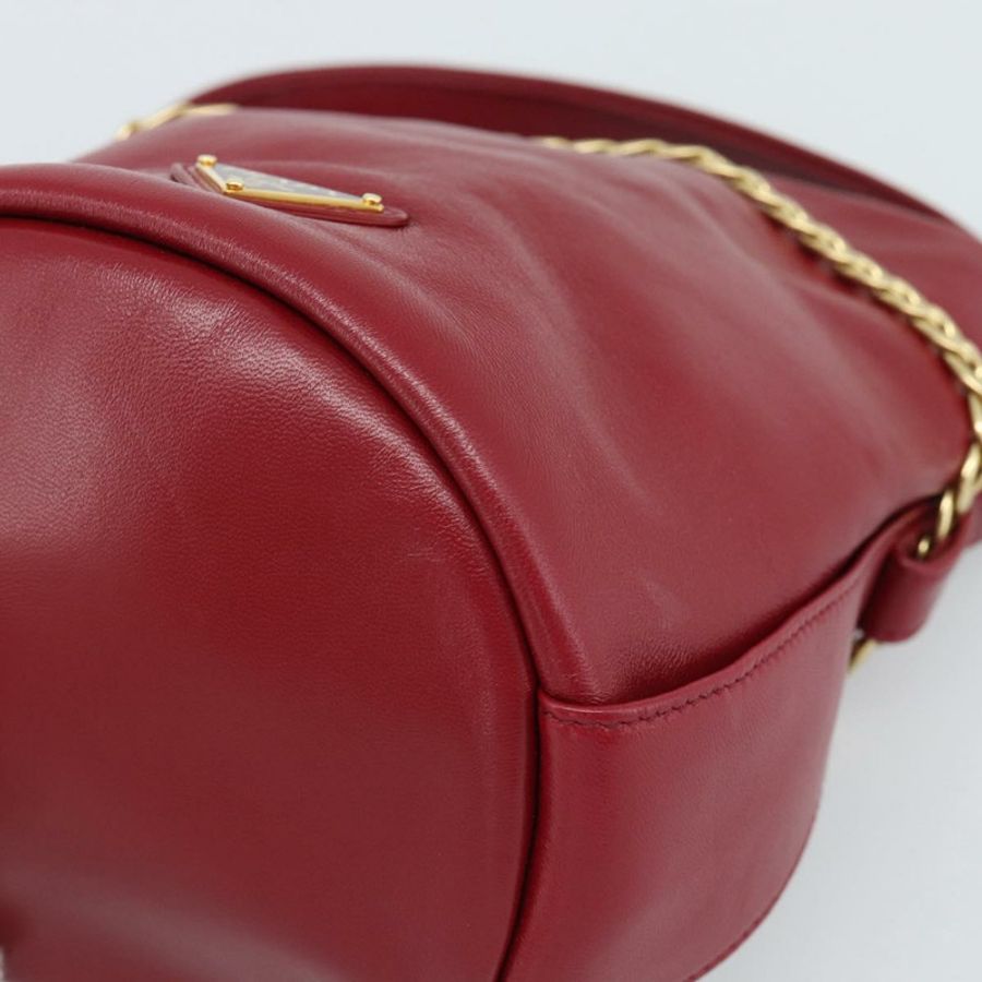 【日本直送】PRADA Petit Sack 手提包，紅色金色皮革，正品，貨號 189049SM-8