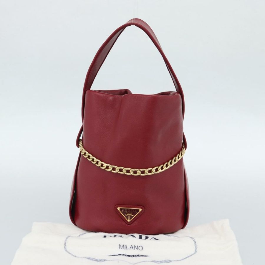 【日本直送】PRADA Petit Sack 手提包，紅色金色皮革，正品，貨號 189049SM-11