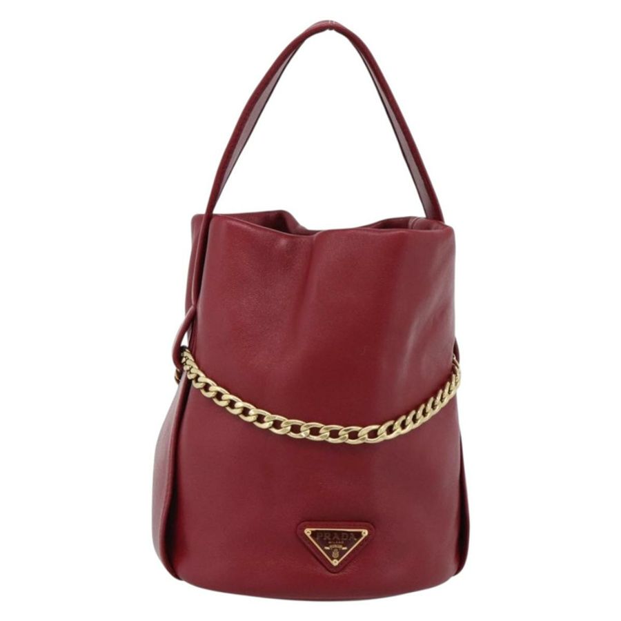 【日本直送】PRADA Petit Sack 手提包，紅色金色皮革，正品，貨號 189049SM-12