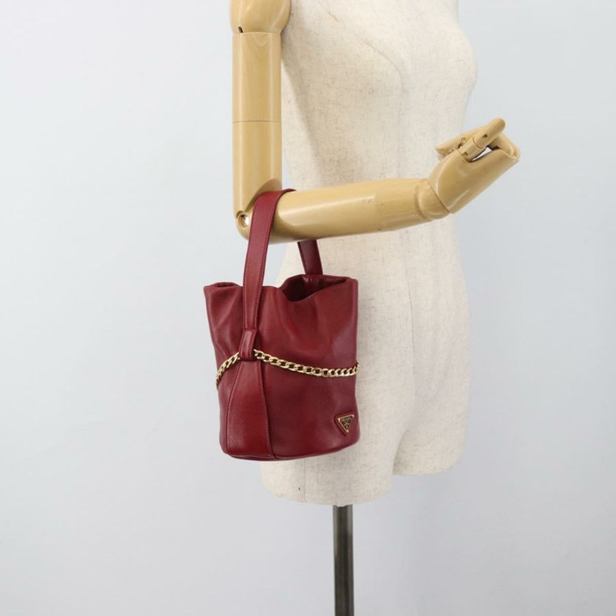 【日本直送】PRADA Petit Sack 手提包，紅色金色皮革，正品，貨號 189049SM-20