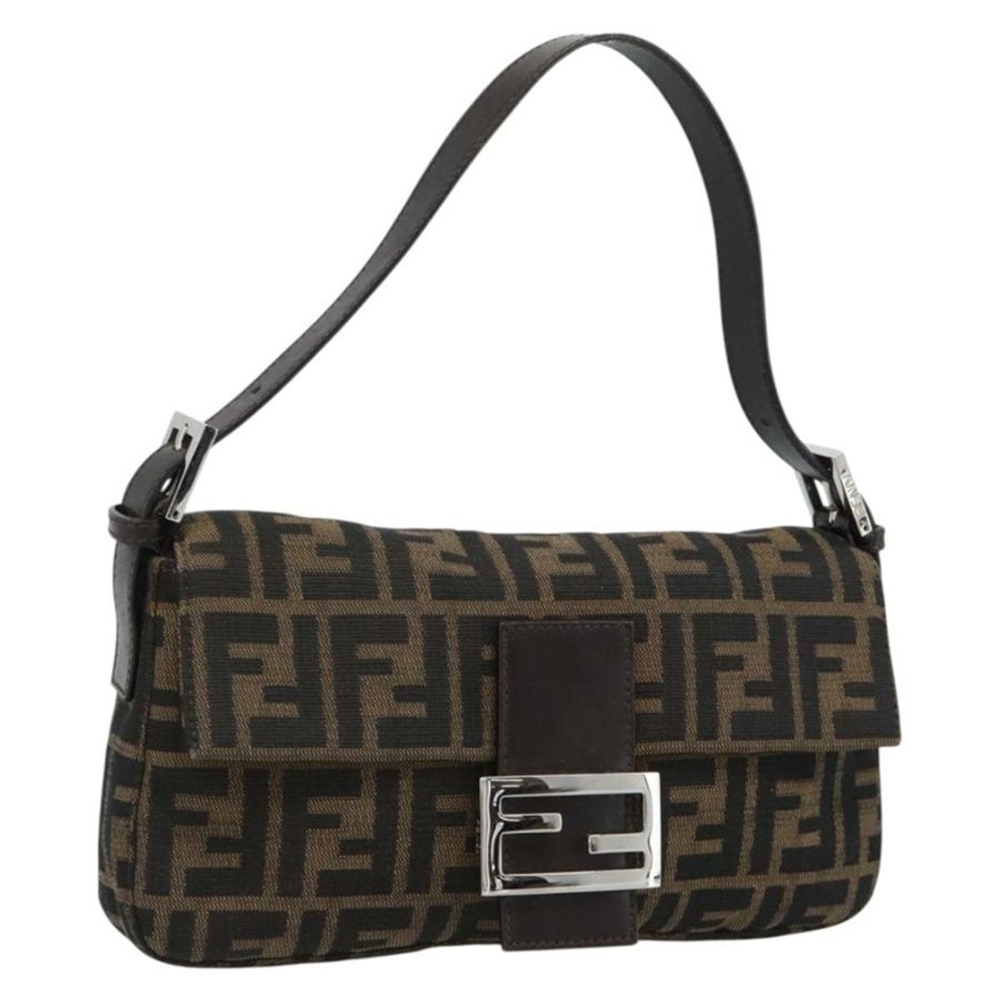 【日本直送】FENDI Zucca帆布Mamma Baguette單肩包 黑色棕色 正品 189109V-0