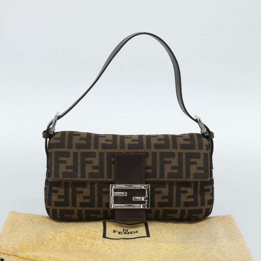 【日本直送】FENDI Zucca帆布Mamma Baguette單肩包 黑色棕色 正品 189109V-11