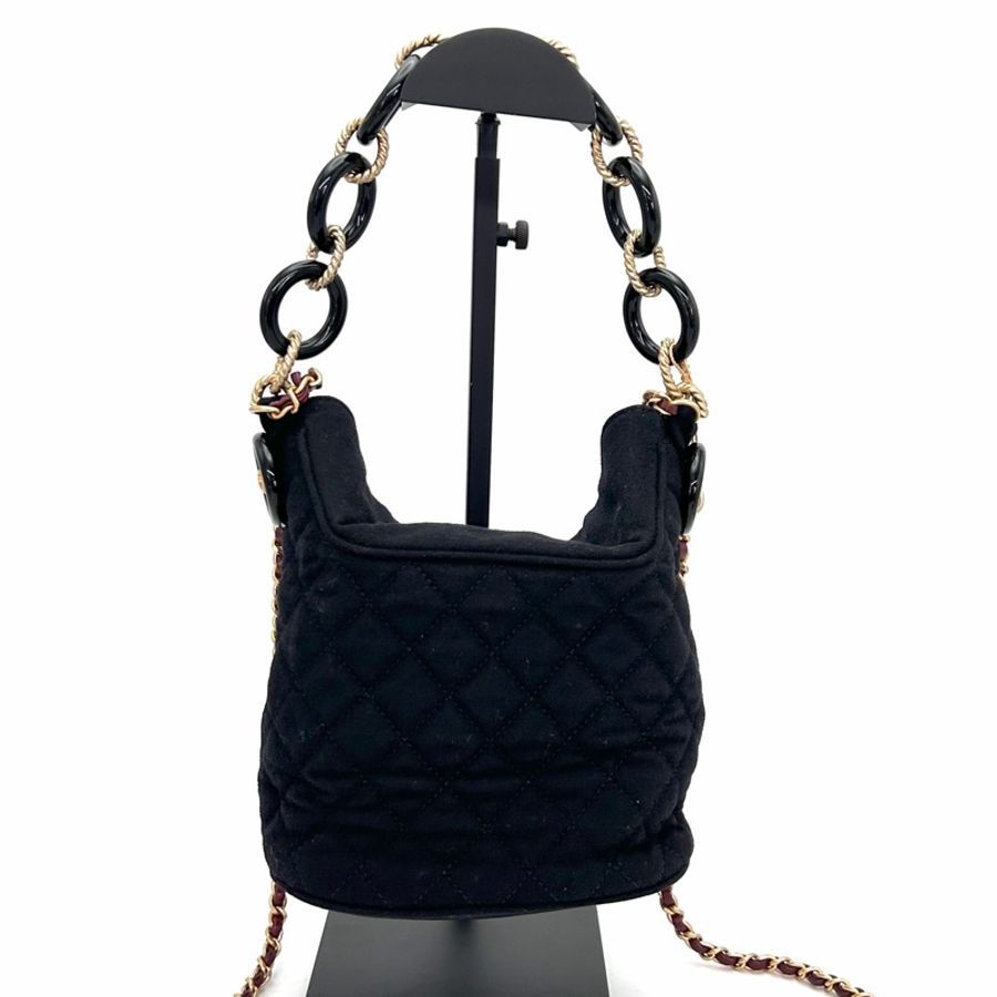 【威選精品】 CHANEL 漢堡系列黑色毛呢拼皮徽章水桶包 🖤-6