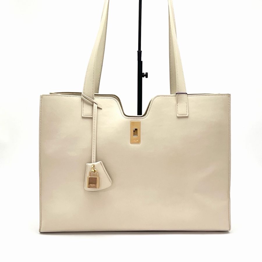 【威選精品】  🤍 CELINE Cabas 16 米白色金扣手提肩背托特包-1