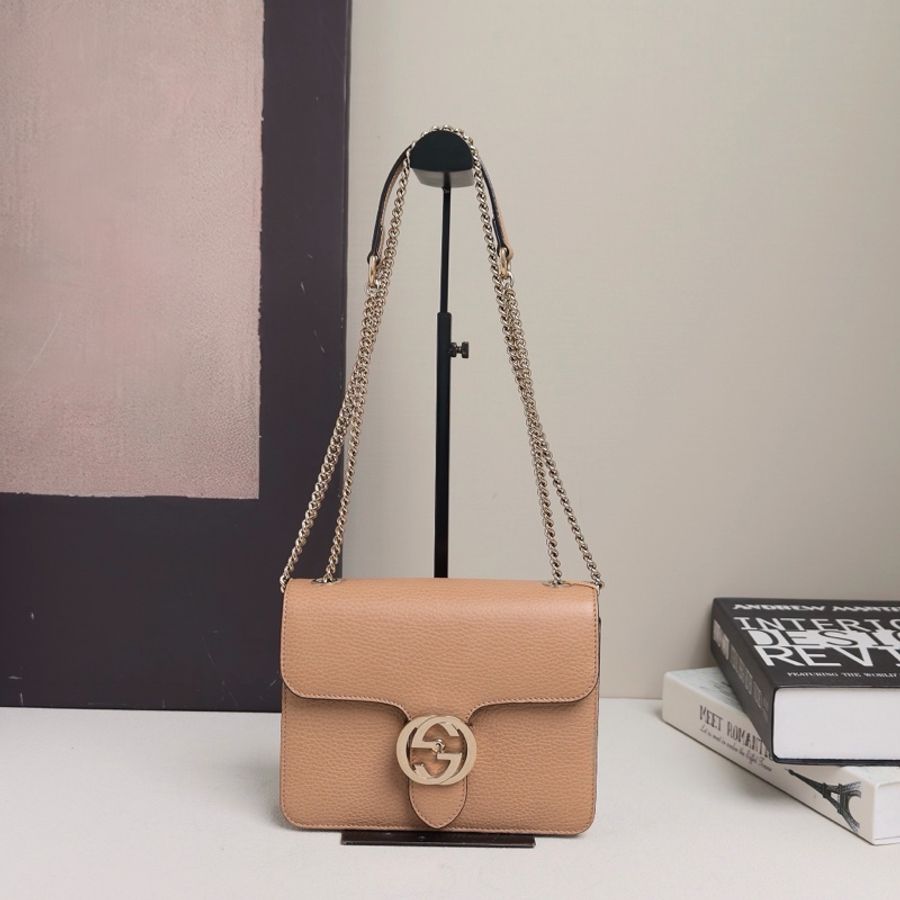 【威選精品】🤎 GUCCI 溫柔奶茶裸色金扣雙G鏈條風琴包-4
