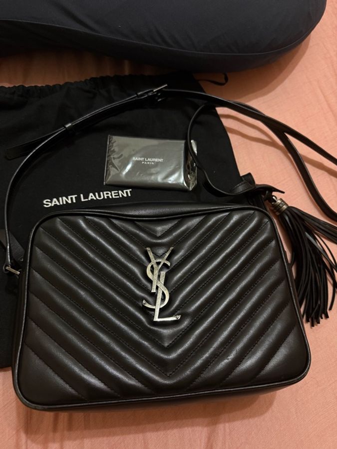 YSL MONOGRAM 銀色 仿舊LOGO肩背 斜背 相機包 黑色  流蘇包-0