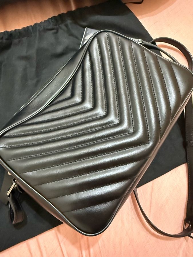 YSL MONOGRAM 銀色 仿舊LOGO肩背 斜背 相機包 黑色  流蘇包-4