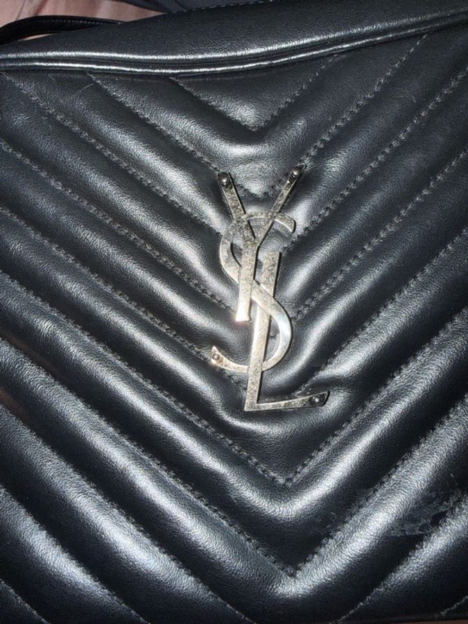 YSL MONOGRAM 銀色 仿舊LOGO肩背 斜背 相機包 黑色  流蘇包-7