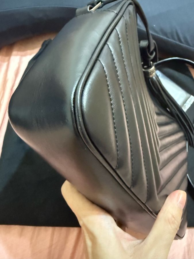 YSL MONOGRAM 銀色 仿舊LOGO肩背 斜背 相機包 黑色  流蘇包-14