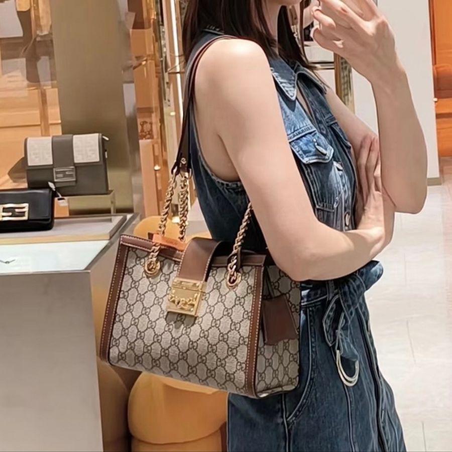 Gucci老花拼棕小號padlock肩背包-0
