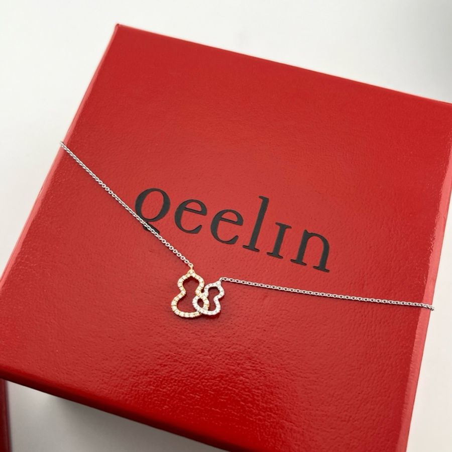 Qeelin麒麟 Wulu 時尚潮流百搭 18K白金 滿鑽葫蘆項鍊-0