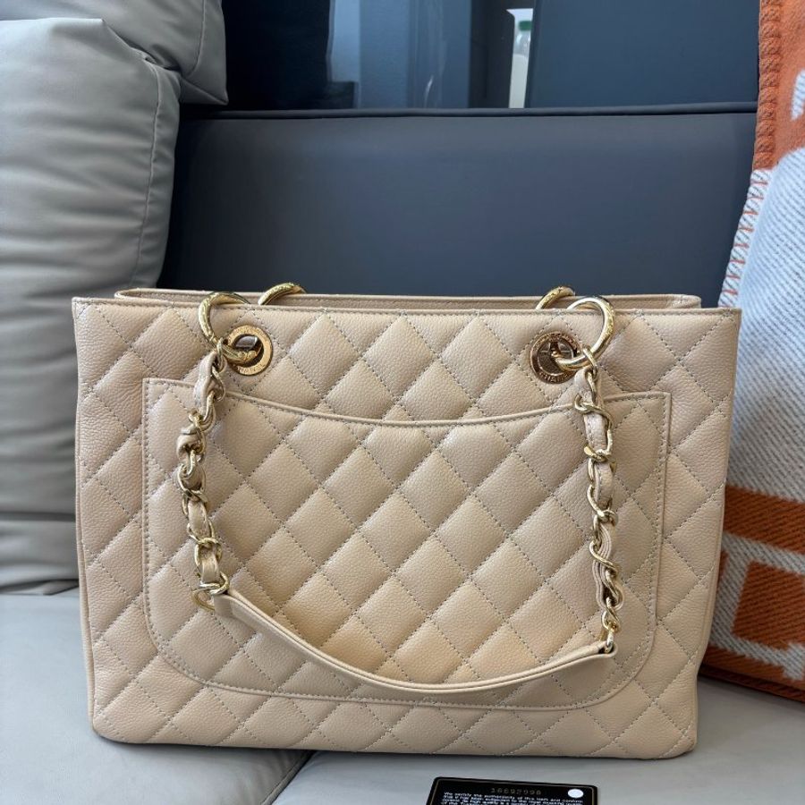 香奈兒/Chanel 米色荔枝紋牛皮GST托特肩背包-6