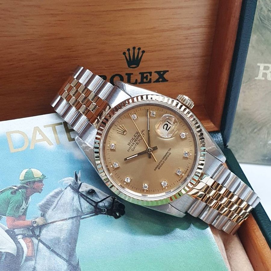 【大眾名錶】ROLEX勞力士 16233 Datejust 蠔式日誌 太陽圈 金色十鑽面盤 錶耳無孔 大眾名錶B1424-3