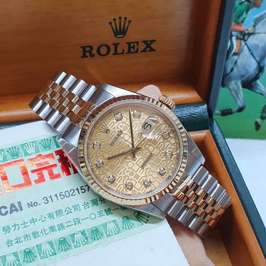 【大眾名錶】ROLEX 勞力士16233 Datejust 太陽圈 台灣保單 新包台 金色十鑽紀念面 大眾名錶B1430-1