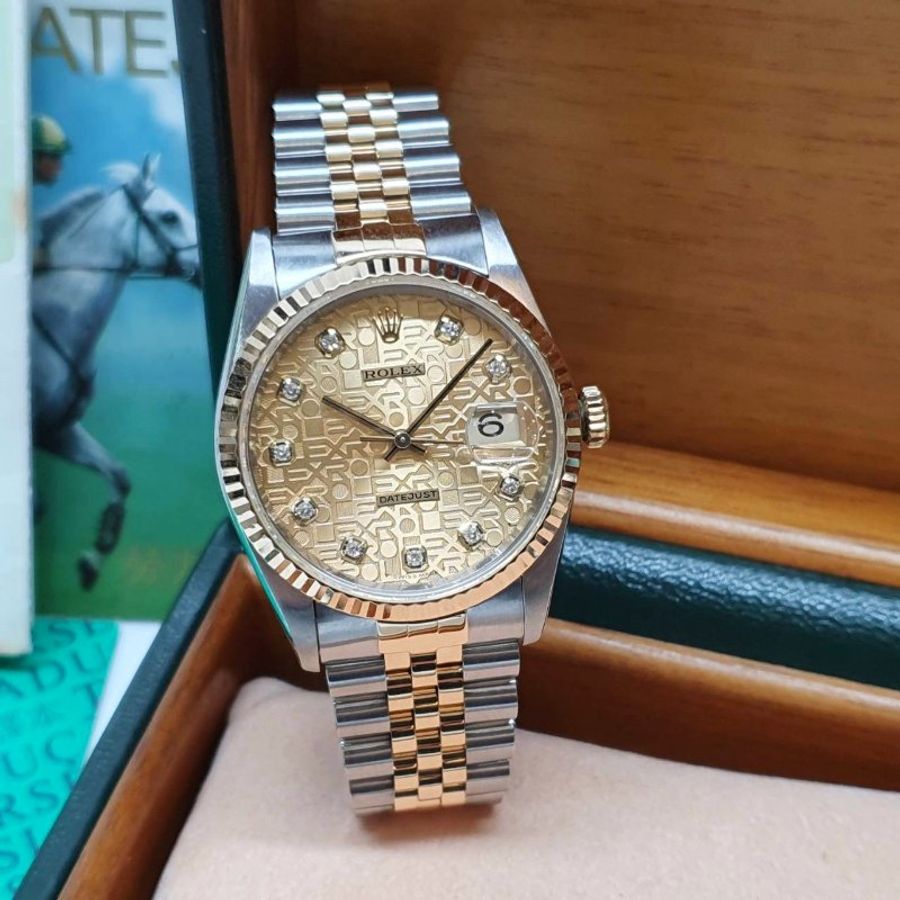 【大眾名錶】ROLEX 勞力士16233 Datejust 太陽圈 台灣保單 新包台 金色十鑽紀念面 大眾名錶B1430-2