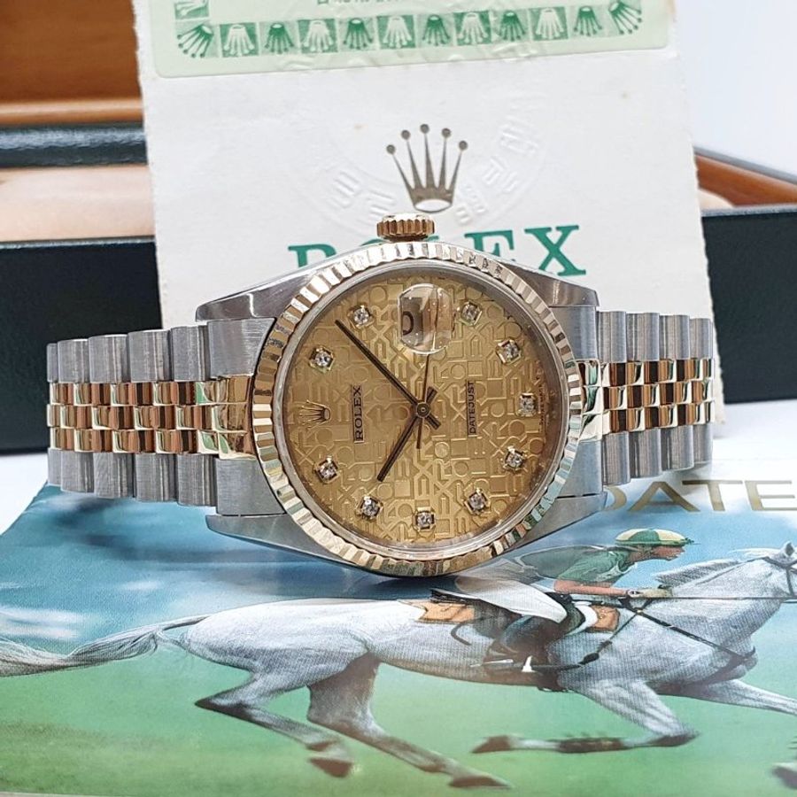 【大眾名錶】ROLEX 勞力士16233 Datejust 太陽圈 台灣保單 新包台 金色十鑽紀念面 大眾名錶B1430-3