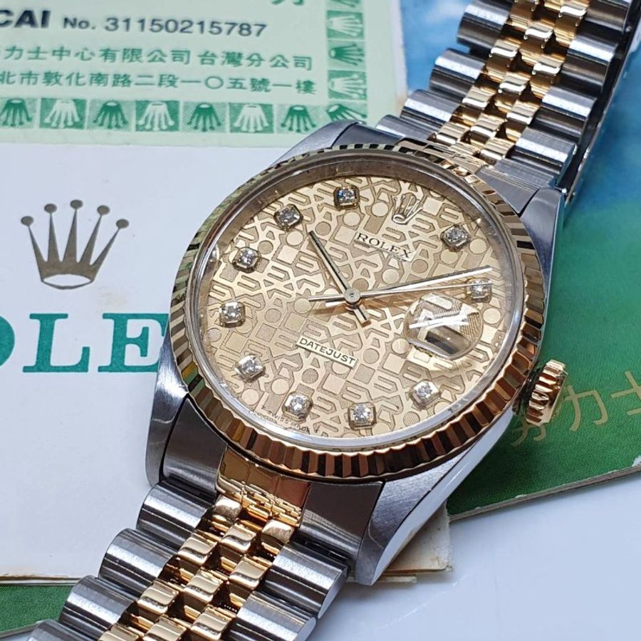 【大眾名錶】ROLEX 勞力士16233 Datejust 太陽圈 台灣保單 新包台 金色十鑽紀念面 大眾名錶B1430-5